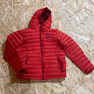 Large mens patagonia puff jacket with hood.